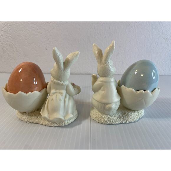 Jade Collection Ceramic( PAIR )of Bunnies Easter Spring Decor Figurines - Picture 8 of 12